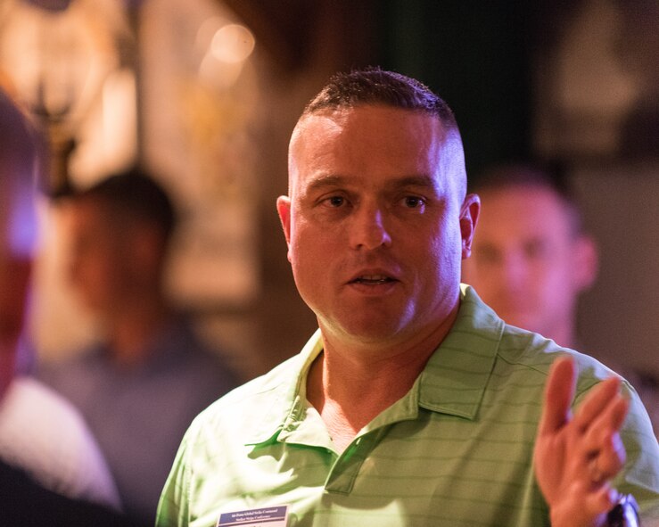 Master Sgt. Jonathan Parker, speaks to Airmen during the 2019 Striker Stripe conference at Barksdale Sept. 10, 2019.