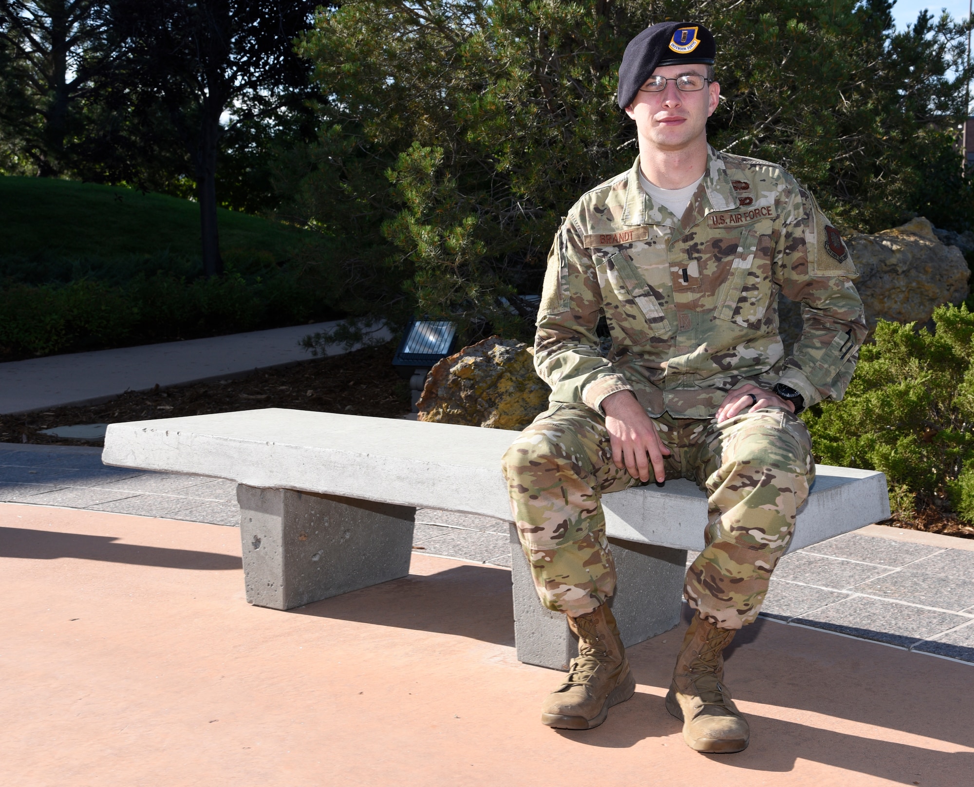 1st Lt. Kyle Brandt, 21st Security Forces Squadron operations officer at Cheyenne Mountain Air Force Station, Colorado, tells his story of continuing the family legacy of military service, Sept. 10, 2019 at Peterson Air Force Base, Colorado. When Brandt was younger, his uncle took him to a U.S. Air Force Academy reunion and he said he was awestruck. (U.S. Air Force photo by Staff Sgt. Alexandra M. Longfellow)