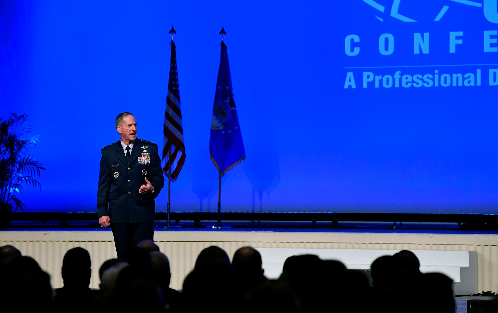Air Force Chief of Staff Gen. David L. Goldfein delivers his Air Force Update speech during the Air Force Association Air, Space and Cyber Conference in National Harbor, Md., Sept. 17, 2019. The ASC Conference is a professional development seminar that offers the opportunity for Department of Defense personnel to participate in forums, speeches and workshops. (U.S. Air Force photo by Wayne Clark)