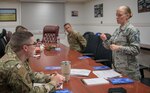 Master Sgt. Angela Carter, JBSA-Lackland Religious Affairs Superintendent, meets with her staff of chaplain’s assistants at Gateway Chapel.  (U.S. Air Force photo by Sabrina Fine)