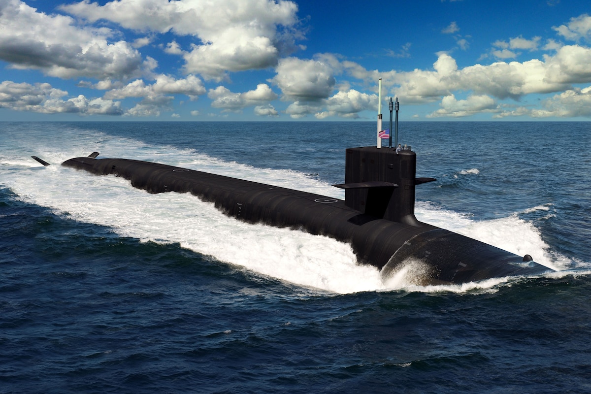 A submarine moves though the ocean.
