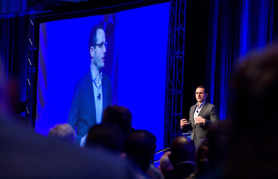 Dr. Will Roper, assistant secretary of the Air Force for acquisition, technology and logistics, discusses “The Future Air Force, Faster, Smarter: The Next Gear” during the Air Force Association’s Air, Space and Cyber Conference in National Harbor, Md., Sept. 16, 2019. The ASC Conference is a professional development forum that offers the opportunity for Department of Defense personnel to participate in forums, speeches, seminars and workshops. (U.S. Air Force photo by Tech. Sgt. Armando Schwier-Morales)