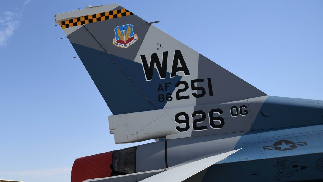 The 926th Operations Group unveils the first flagship of the Air Force Reserve’s 926th Wing Sept. 12, 2019, at Nellis Air Force Base, Nevada. This is the first flagship of the 926th Wing since its arrival to Nellis AFB in August 2007. (U.S. Air Force photo by Natalie Stanley)