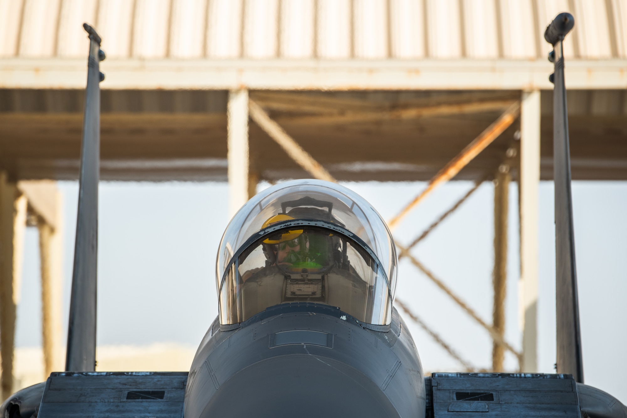A 336th Expeditionary Fighter Squadron aircrew prepares for flight for Agile Strike Sept. 18, 2019, at Al Dhafra Air Base, United Arab Emirates. The 336th EFS sent two aircraft and personnel to operate missions out of Prince Sultan Air Base, Saudi Arabia to challenge their flexibility at expanding tactical and strategic reach while strengthening coalition and regional partnerships in the Air Forces Central Command area of responsibility through adaptive basing. (U.S. Air Force photo by Staff Sgt. Chris Thornbury)
