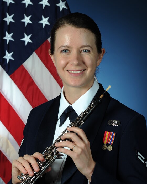 Official photo of A1C Kathryn, Obolist with The United States Air Force Band of the West, Joint Base San Antonio.