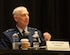 Maj. Gen. Mark Camerer, Air Mobility Command strategic plans, requirements and programs director, participates in the Expanding the Competitive Airlift Edge panel during the Air Force Association Air, Space and Cyber Conference in National Harbor, Md., Sept. 17, 2019. The ASC Conference is a professional development conference that offers the opportunity for Department of Defense personnel to participate in forums, speeches and workshops. (U.S. Air Force photo by Tech. Sgt. Robert Barnett)