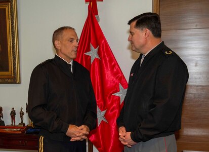 Maj. Gen. Daniel Walrath (left), U.S. Army South commanding general, visits with Gen. Ricardo Martinez, Chilean Army commander, in Santiago, Chile, Sept. 17. Walrath traveled to Santiago where he joined other partner nation army leaders to celebrate Chile’s Independence Day and The Day of the Glories of the Chilean Army.
