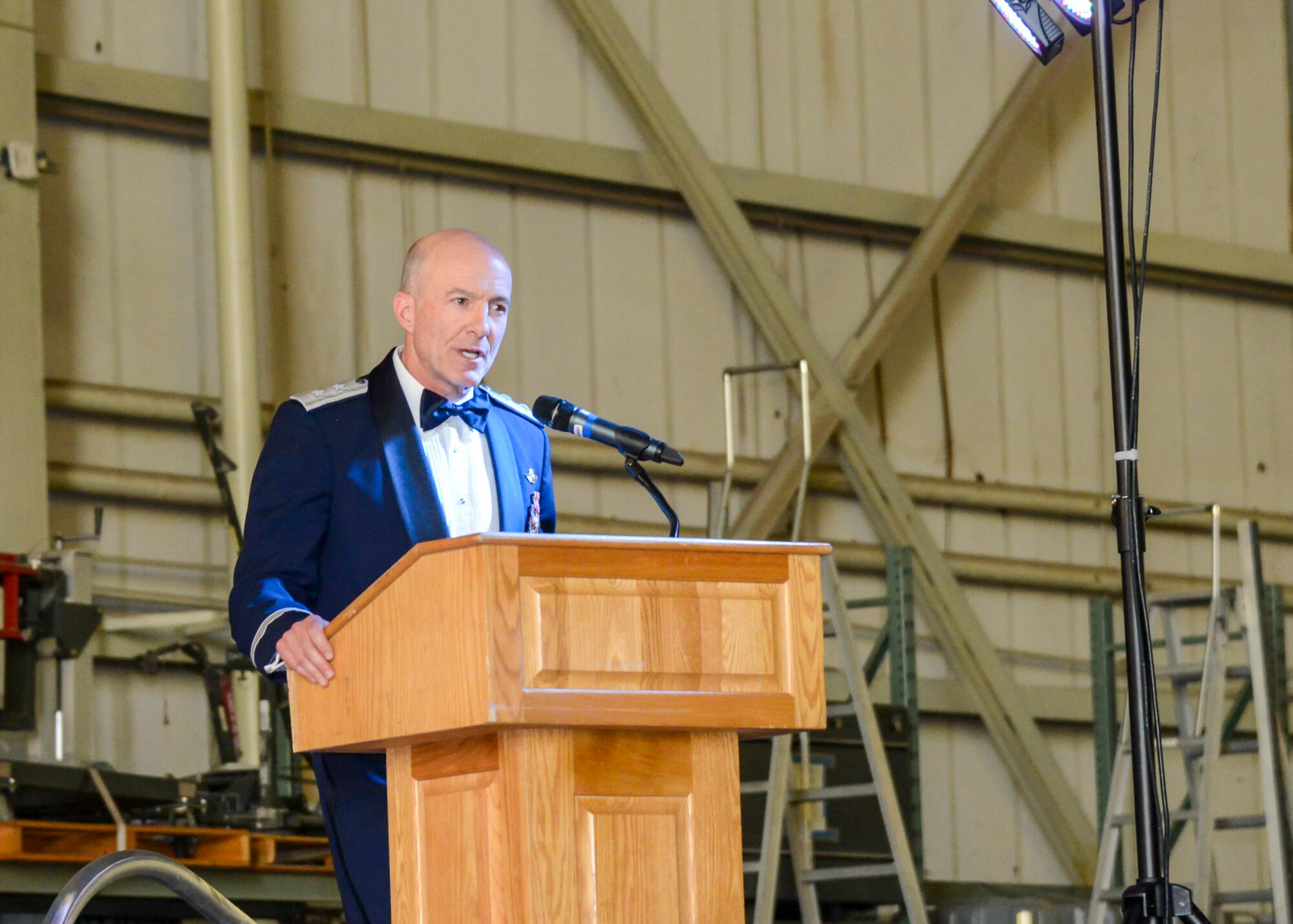 Maj. Gen. Christopher Azzano, Air Force Test Center Commander, address Team Edwards during the 2019 Air Force Ball at Edwards Air Force Base, California, Sept. 14 (U.S. Air Force photo by Giancarlo Casem)