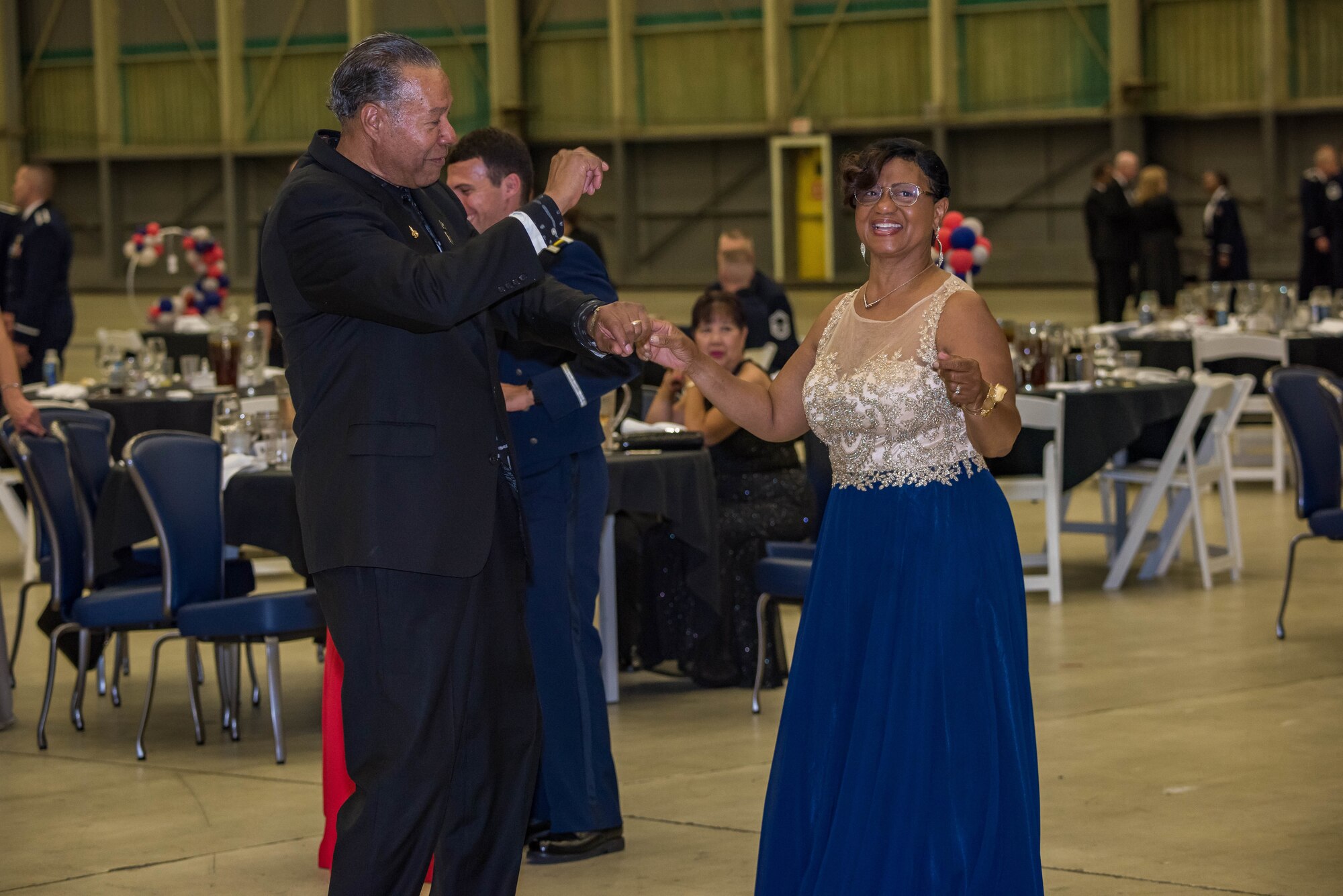 Coffee4Vets president Juan Blanco and his wife, Atherine, dance during the 2019 Air Force Ball at Edwards Air Force Base, California, Sept. 14. (U.S. Air Force photo by Matt Williams)