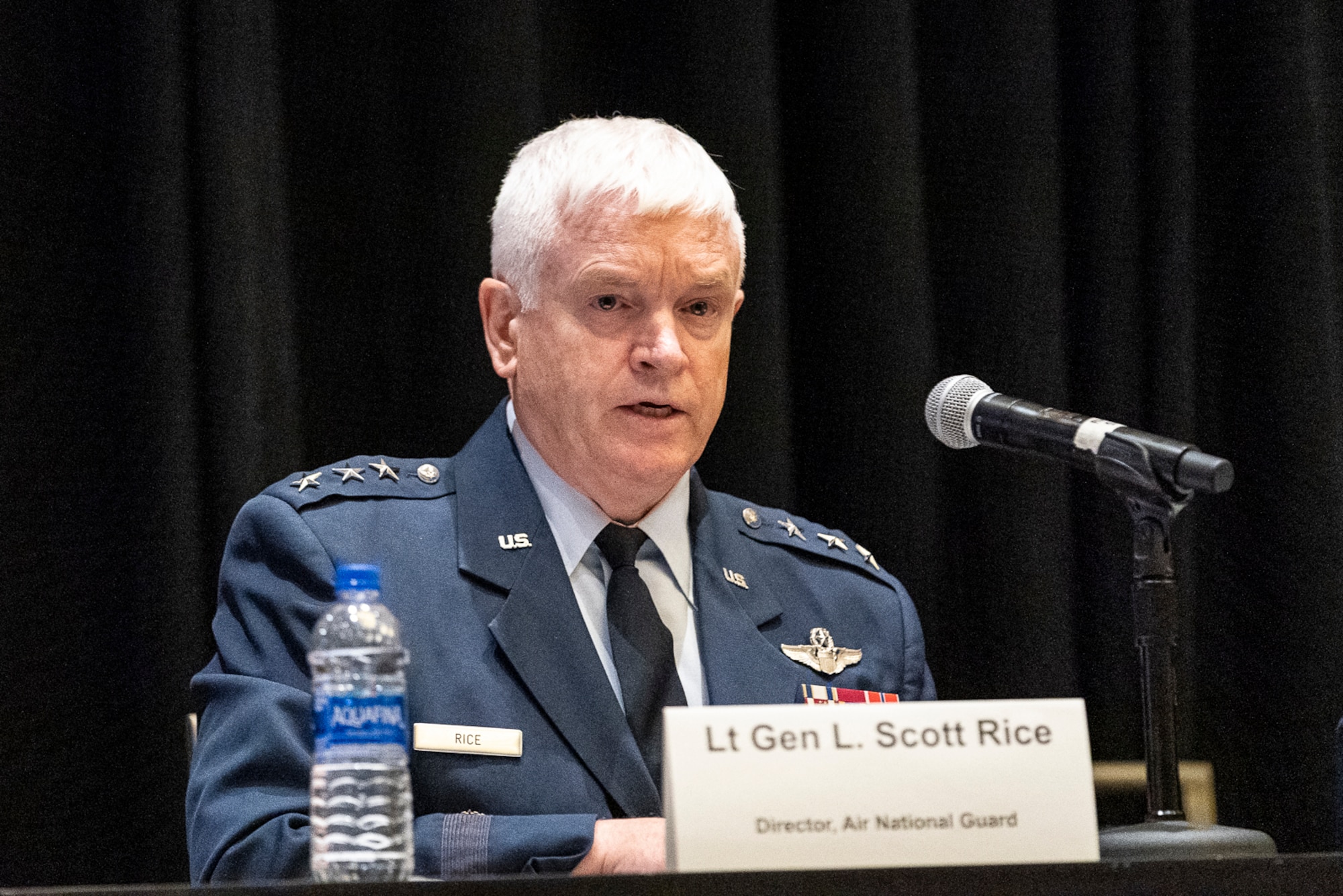 Lt. Gen. Scott L. Rice, Air National Guard director participates in the 'using the competitive edge to train how we fight' panel during the Air Force Association Air, Space and Cyber Conference in National Harbor, Maryland, Sept. 18, 2019. The ASC Conference is a professional development seminar that offers the opportunity for Department of Defense personnel to participate in forums, speeches and workshops. (U.S. Air Force photo by Tech. Sgt. D. Myles Cullen)