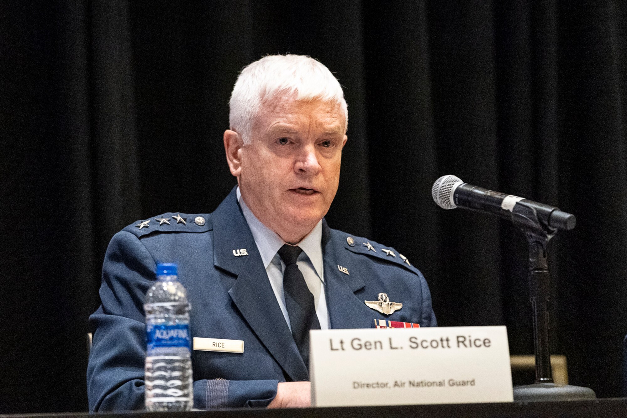 Lt. Gen. Scott L. Rice, Air National Guard director participates in the 'using the competitive edge to train how we fight' panel during the Air Force Association Air, Space and Cyber Conference in National Harbor, Maryland, Sept. 18, 2019. The ASC Conference is a professional development seminar that offers the opportunity for Department of Defense personnel to participate in forums, speeches and workshops. (U.S. Air Force photo by Tech. Sgt. D. Myles Cullen)