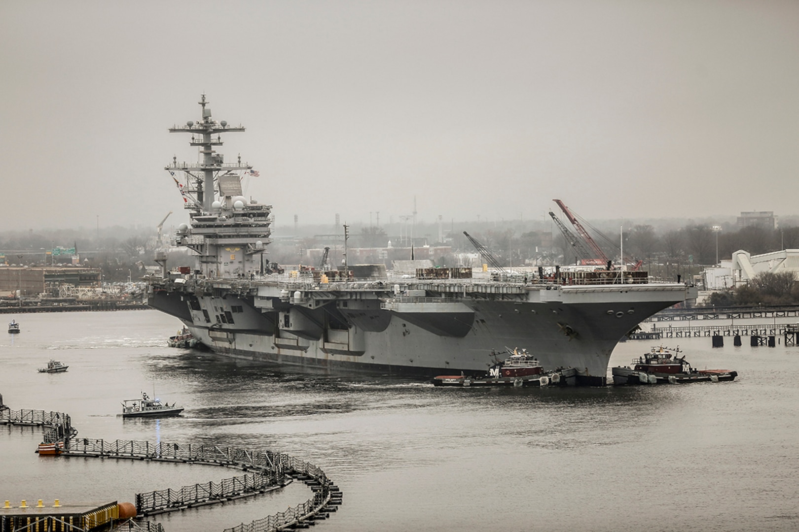 USS George H.W. Bush (CVN 77), at Norfolk Naval Shipyard for a Drydocking Planned Incremental Availability, has been a focus area as part of the Naval Sustainment System—Shipyards transformation, an aligned effort with Naval Sea Systems Command to ensure timely delivery of all of ship and submarine availabilities.