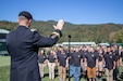 U.S. Army Gen. Paul Funk, commanding general, Army Training and Doctrine Command, conducts an enlistment ceremony Sept. 15, 2019 at The Greenbrier in White Sulphur Springs, West Virginia. The Greenbrier hosted several military tributes during its week-long PGA TOUR tournament Sept. 9-15. (U.S. Army photo by Emily Peacock)