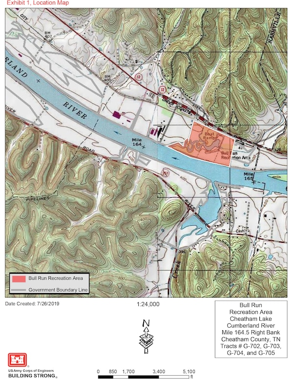 This map shows the location of Bull Run Recreation Area on the Cumberland River in Ashland City, Tenn. Ashland City operates the park. It is scheduled for closure as of Oct. 31, 2019.