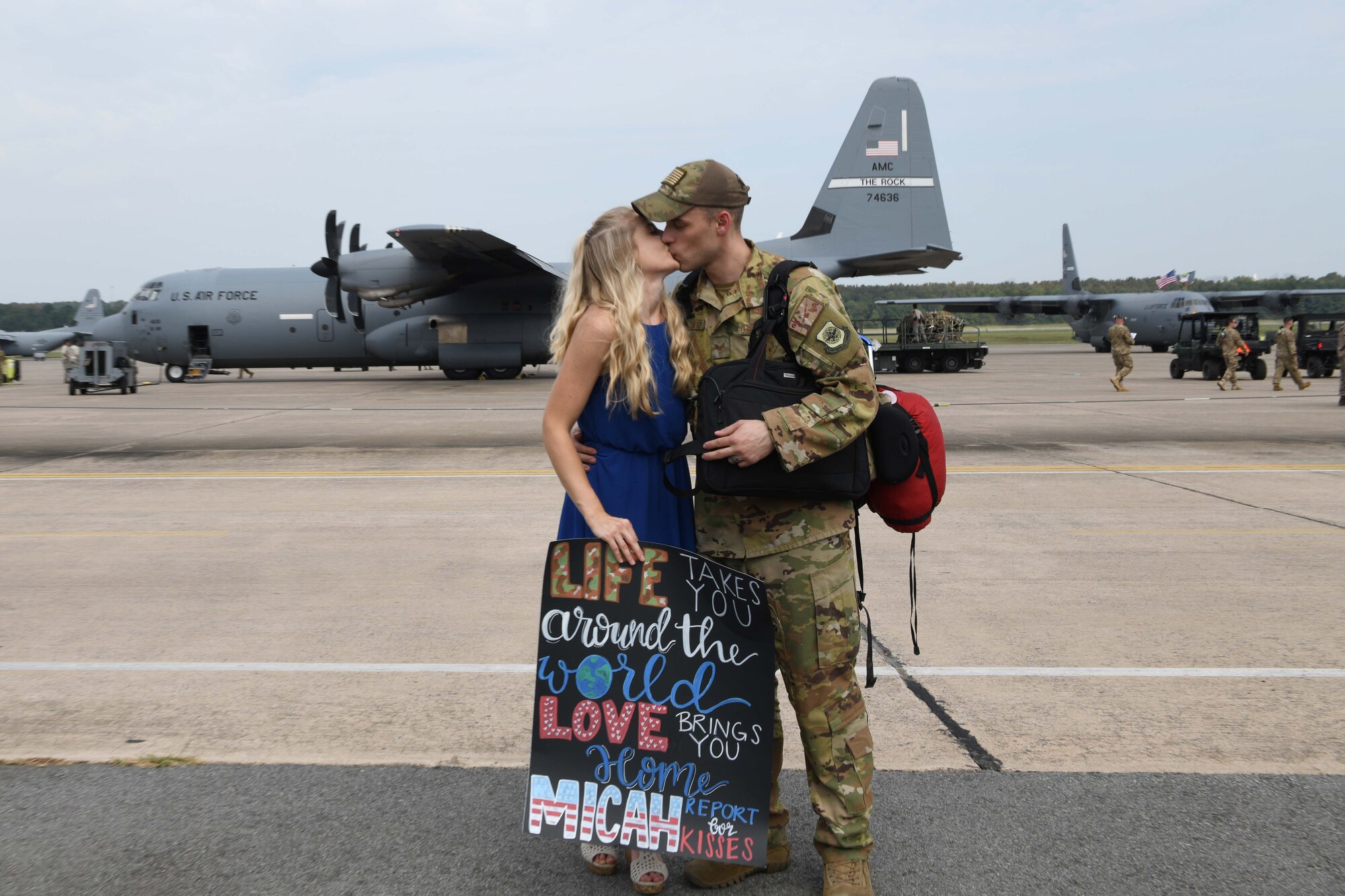 An Airman returns home from a deployment.