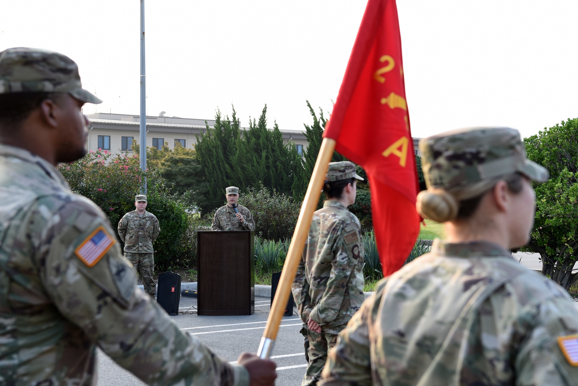 U.S. Air Force Col. Lawrence Sullivan, 8th Fighter Wing vice commander, speaks during the prisoners of war and missing in action opening ceremony at Kunsan Air Base, Republic of Korea, Sept. 16, 2019. The ceremony was the first event in a weeklong remembrance of Airmen, Soldiers, Sailors and Marines who were lost or captured throughout U.S. history. (U.S. Air Force photo by Staff Sgt. Joshua Edwards)