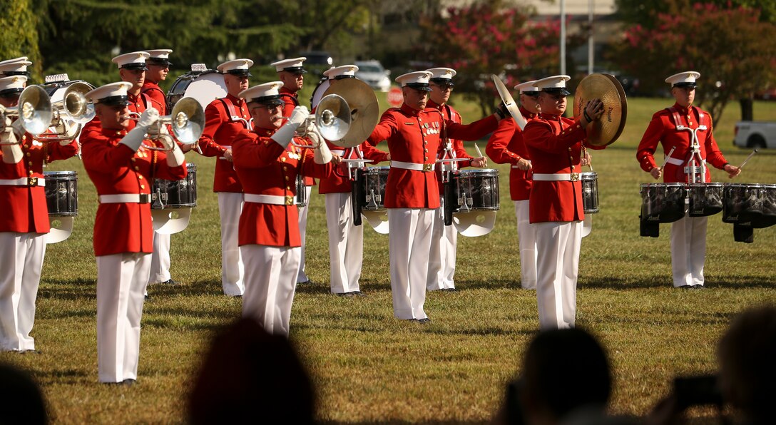 Marines with “The Commandant’s Own” U.S. Marine Drum and Bugle Corps perform during the 37th annual Enlisted Awards Parade at MCB Quantico, Virginia, Sept. 18, 2019. The Enlisted Awards Parade is held every year to recognize the individual achievements of enlisted Marines throughout the Marine Corps. (U.S. Marine Corps photo by Lance Cpl. Allen Sanders)
