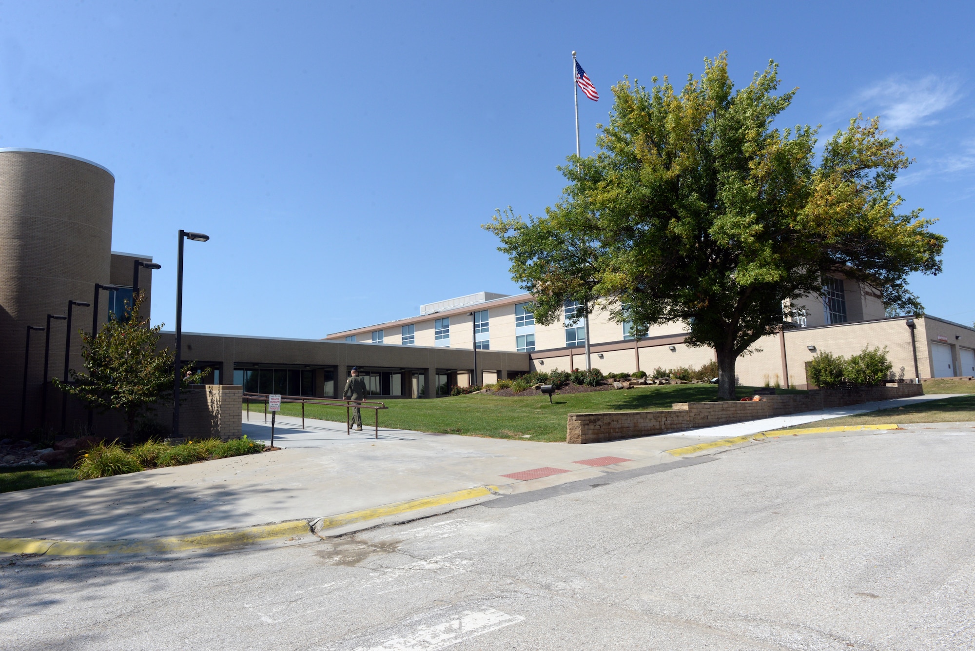 The front of the Ehrling Bergquist Medical Clinic at Offutt Air Force Base, Nebraska.