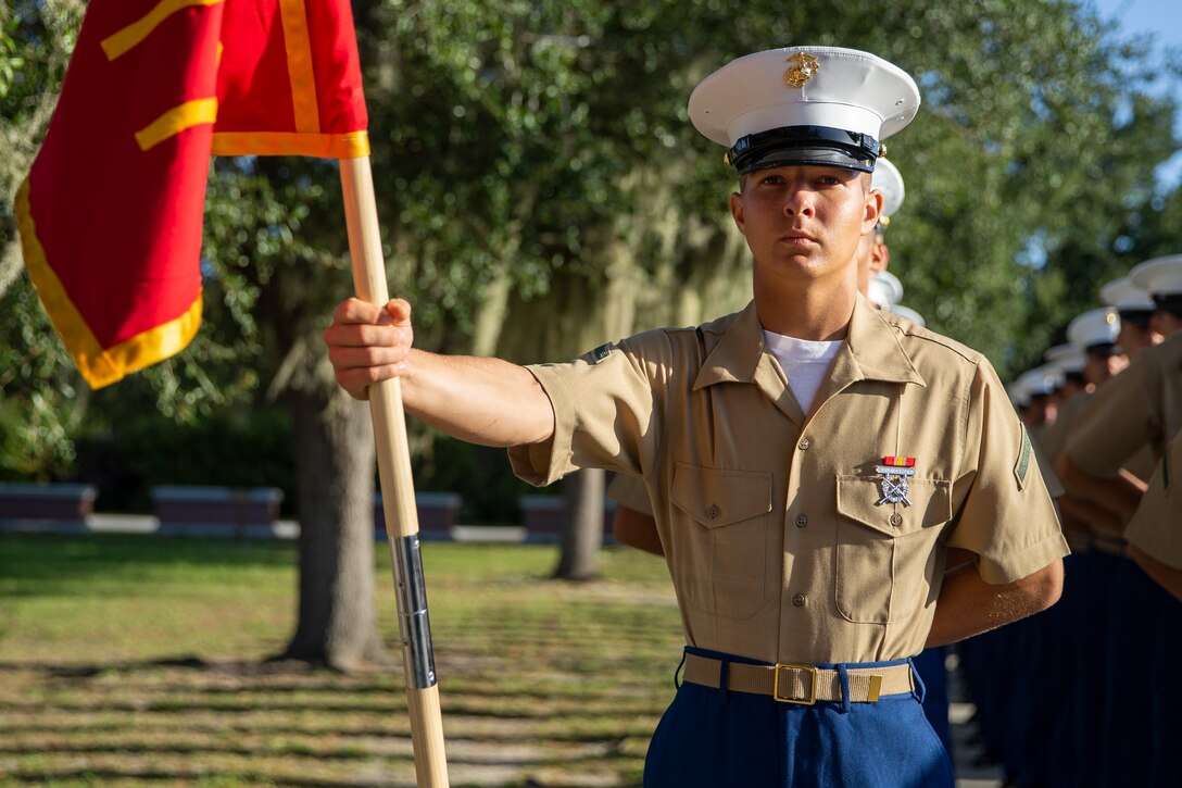 MARINE CORPS RECRUIT DEPOT PARRIS ISLAND, S.C. – A native of Ponte Vedra, Florida, graduated from Marine Corps recruit training as a platoon honor graduate of Platoon 1077, Company D, 1st Recruit Training Battalion, September 20, 2019.
Pfc. Oliver earned this distinction over 13 weeks of training by outperforming 82 other recruits during a series of training events designed to test recruits’ basic Marine Corps skills.
These training events covered customs and courtesies, drill and ceremonies, marksmanship, physical fitness, military history, and a variety of other subjects.
“Being able to notice how much you can push past your limits and improve,” said Oliver.
After enjoying the 10 days of leave allotted to graduates of recruit training, Oliver will continue to build foundational Marine Corps skills at the School of Infantry, Camp Geiger, North Carolina.
