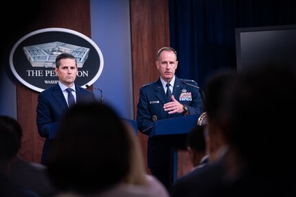 Joint Staff Spokesperson Air Force Col. Patrick S. Ryder addresses the media during a press briefing at the Pentagon, Washington, D.C., Sept. 19, 2019.