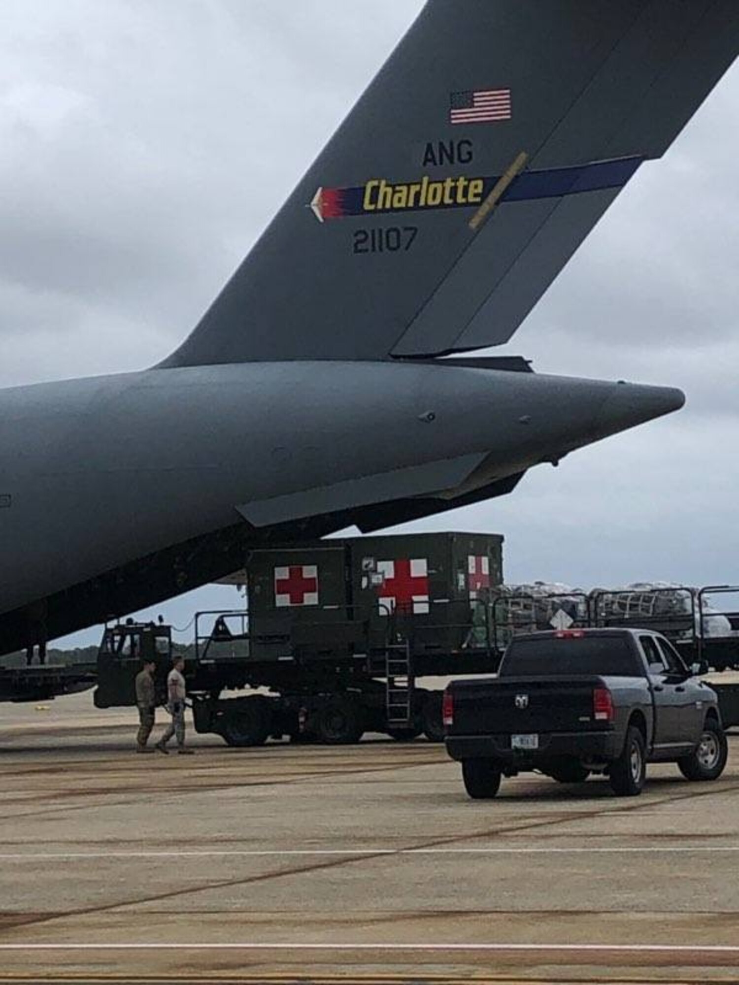 The C-17 Aircrew from the 145th Airlift Wing in Charlotte North Carolina participate in the Aeromedical Evacuation Patient Distribution Channel; a mission that is constantly in force moving patients, and casualties of war inflicted wounds, in need of transport from one medical facility to another across the world, while at Andrews Air Force Base, Sept 2, 2019. This is the North Carolina Air National Guard’s first real world C-17 mission since converting from the C-130 Hercules in 2017, the AE mission lasts for four months at a time with units swapping out after each rotation.