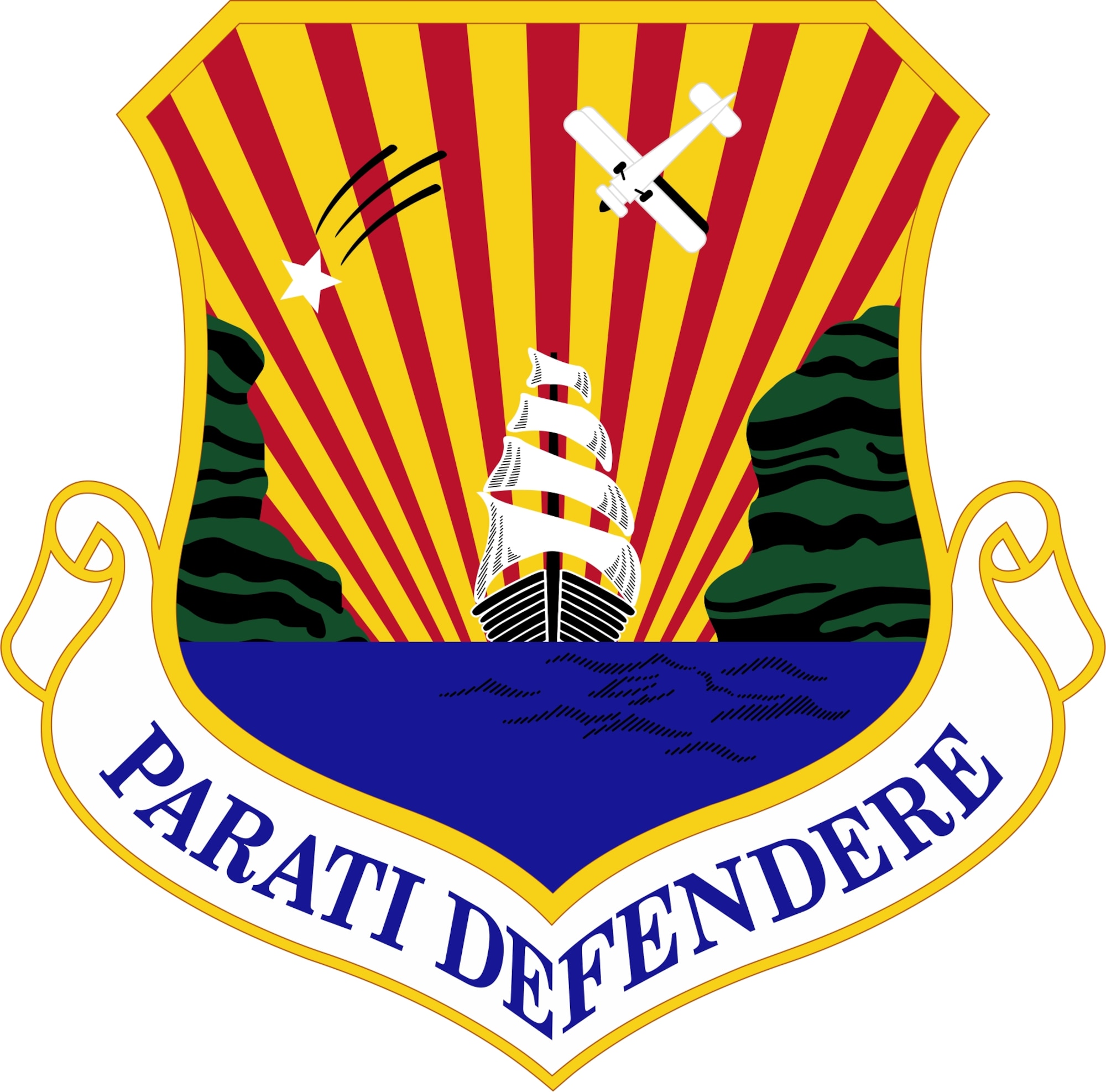 This year marks the 100th anniversary of the unit presently designated the 6th Air Mobility Wing. The Wing’s emblem has changed little since its origin in the Panama Canal Zone. The emblem featured four elements – the group’s first aircraft, a full-mast sailing ship passing through the Panama Canal, and the bust of a pirate. The sailing ship, water and shoreline represented the wing’s past operations in the Caribbean theater. The falling star represented its WWII B-29 Superfortress bombardment heritage in Tinian. The Curtiss Model R-4 aircraft had one wing painted black, harkening back to its time flying reconnaissance missions in RC-135s in Alaska. Its motto remains unchanged since 1924: Parati Defendere – Ready to Defend. Pictured left is the original 1924 emblem of the 6th Bombardment Group alongside today’s emblem.