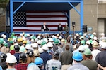 Secretary of the Navy Richard V. Spencer addressed members of the Puget Sound Naval Shipyard & Intermediate Maintenance Facility workforce Sept. 20, 2019, in Bremerton, Wash., before touring key projects and facilities during his hour-and-45-minute visit to the shipyard.