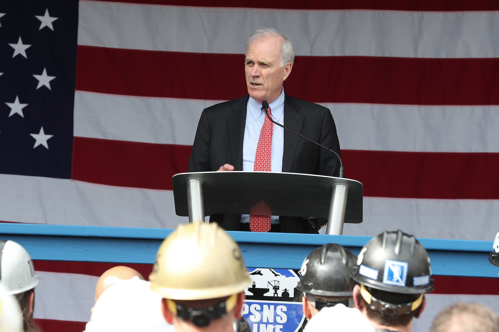 Secretary of the Navy Richard V. Spencer addressed members of the Puget Sound Naval Shipyard & Intermediate Maintenance Facility workforce Sept. 20, 2019, in Bremerton, Wash., before touring key projects and facilities during his hour-and-45-minute visit to the shipyard.