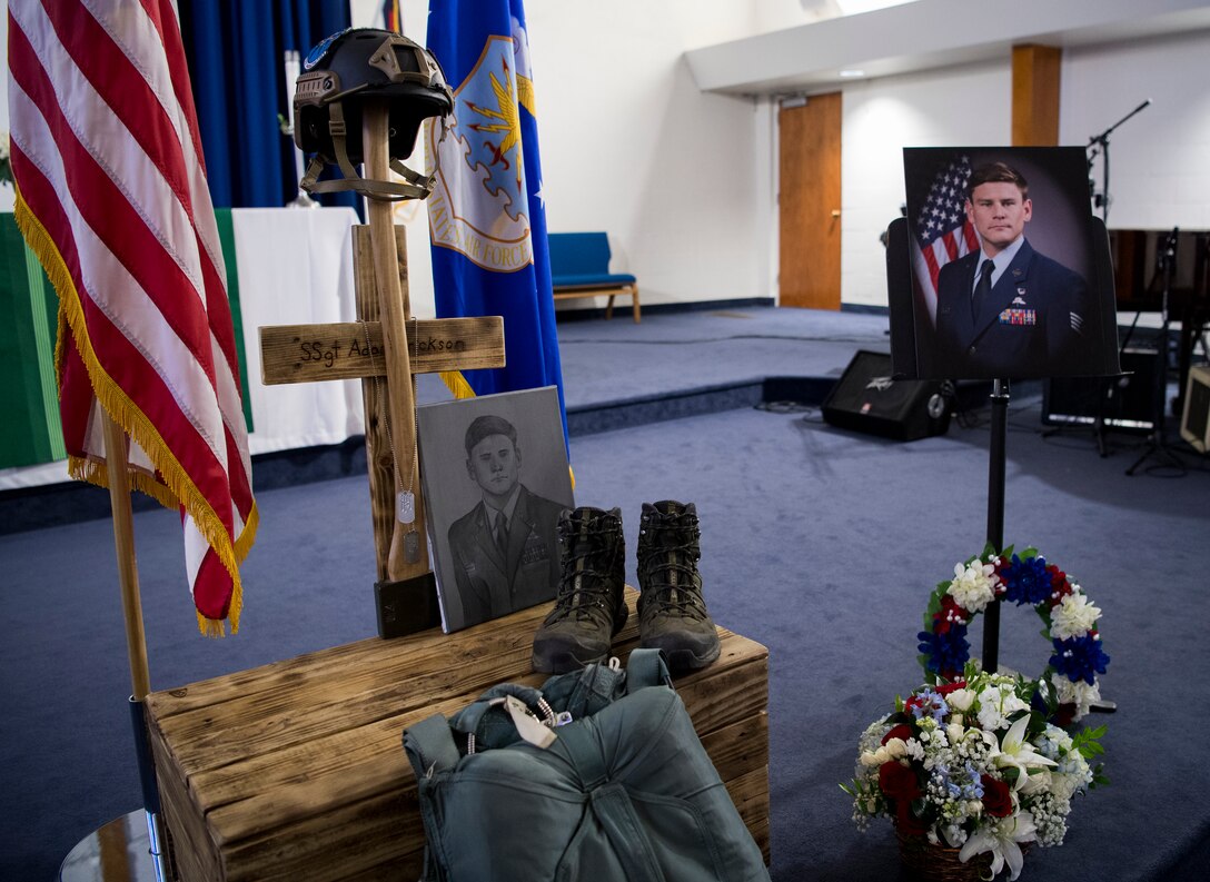 A memorial service for Staff Sgt. Adam Erickson was held at Chapel 1 on Edwards Air Force Base, California, Sept. 20. (U.S. Air Force photo by Christopher Dyer)