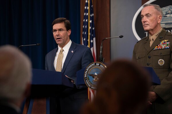 Two defense leaders brief reporters at the Pentagon.