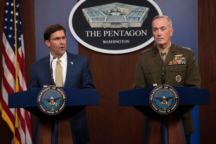 Two defense leaders brief reporters at the Pentagon.