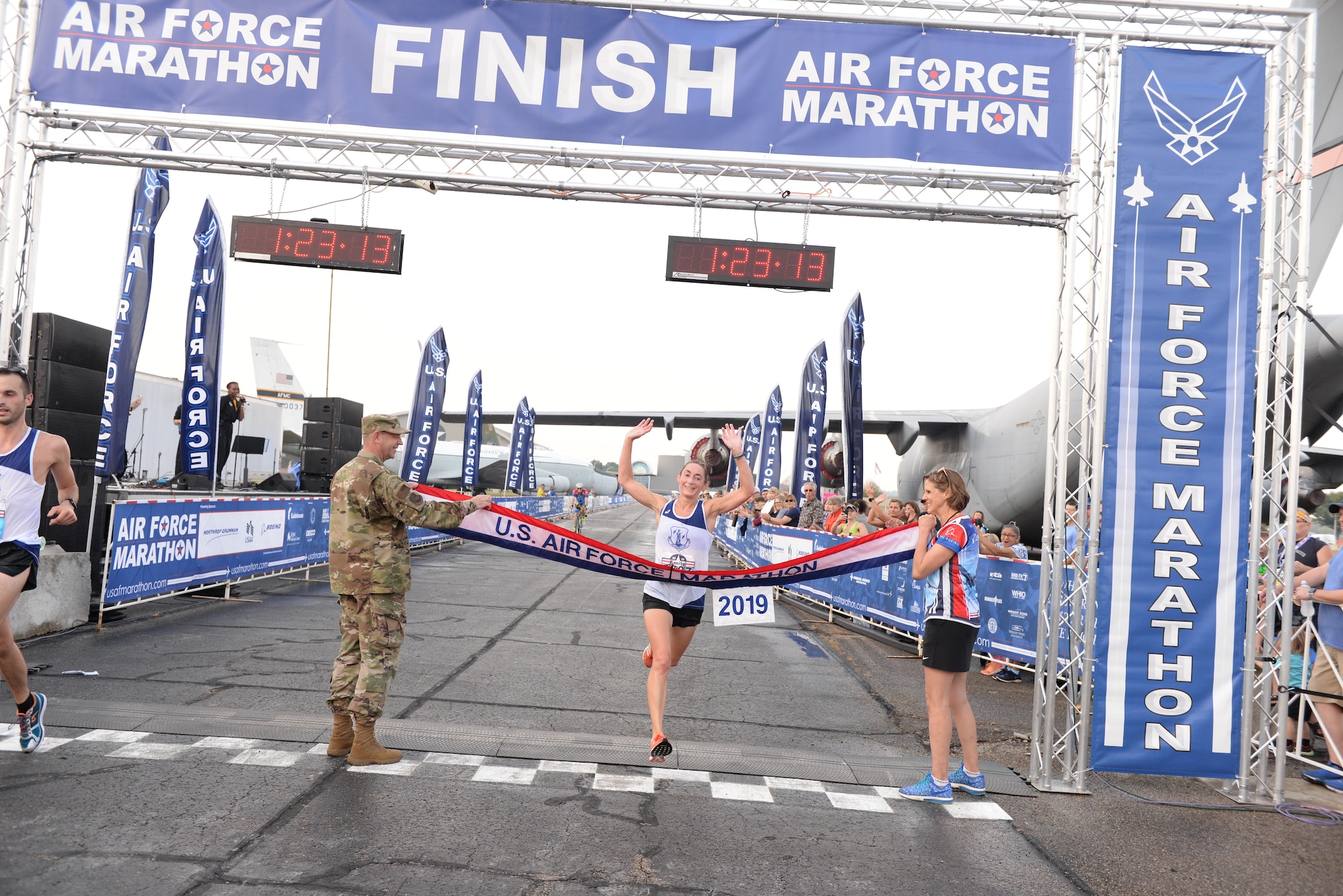 Emily Shertzer, Jonestown, Pennsylvania, takes the Women's Half Marathon at 1:23:10 for the fourth year in a row. (U.S. Air Force photo/Wesley Farnsworth)