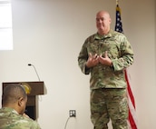 District of Columbia National Guard’s Command Sergeant Major Michael R. Brooks discusses his struggles in life during the DCNG’s Suicide Prevention Awareness Month event Sept. 18. He encouraged the DCNG to really listen to people who need to talk about life’s challenges.