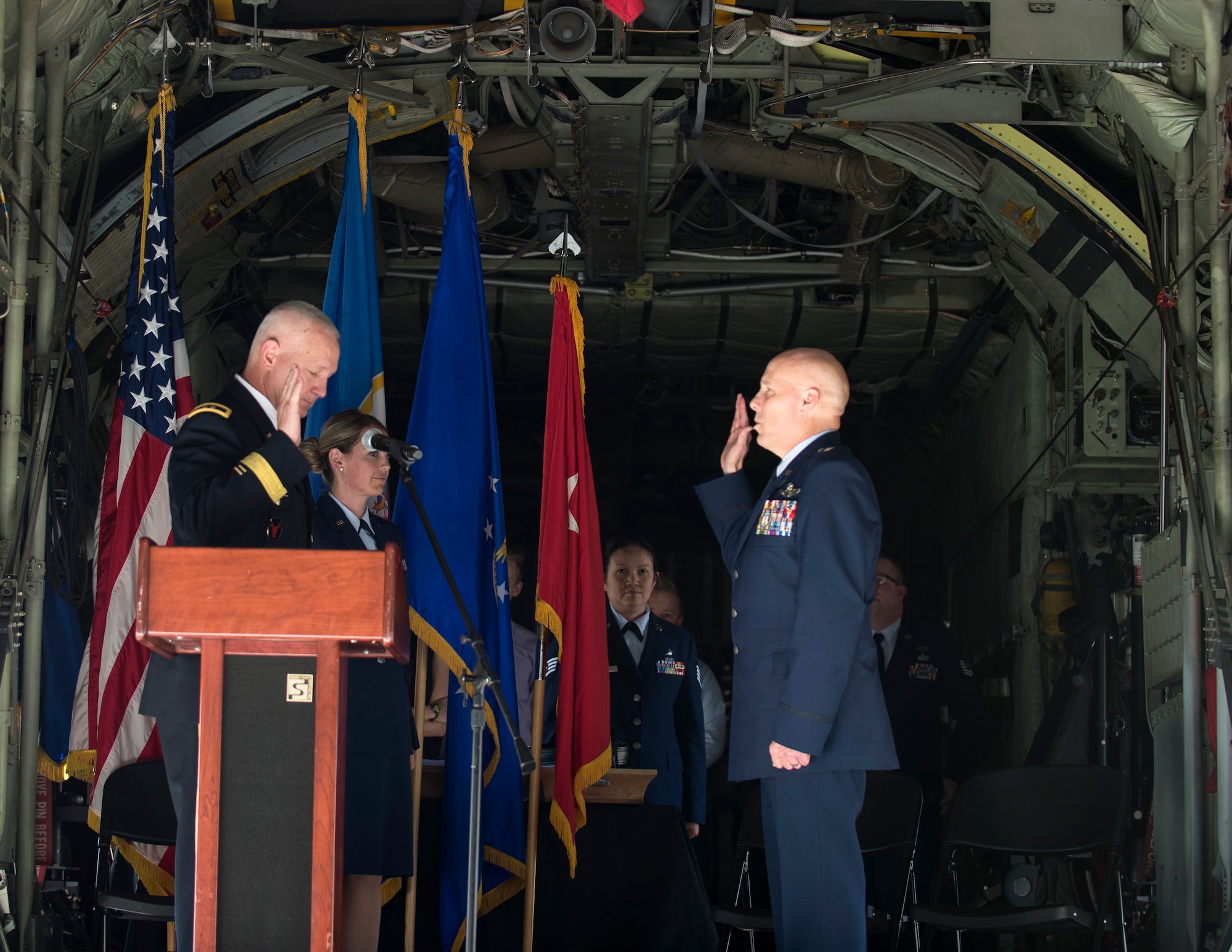 U.S. Air Force Brig. Gen. Daniel Gabrielli recites the oath of office in St. Paul, Minn., Sept. 14, 2019.