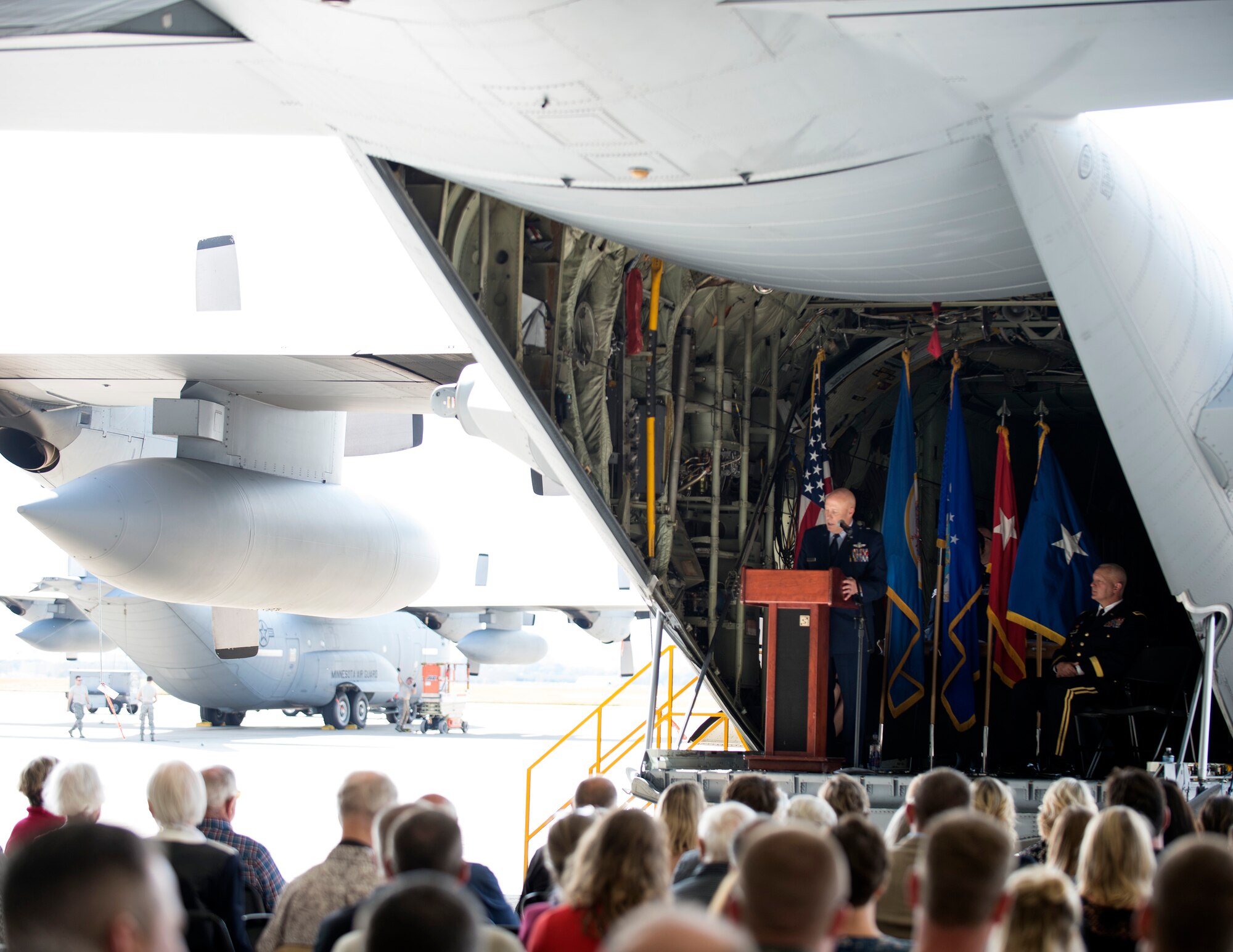 U.S. Air Force Brig. Gen. Daniel Gabrielli speaks to Airmen, family, and friends after being promoted in St. Paul, Minn., Sept. 14, 2019.