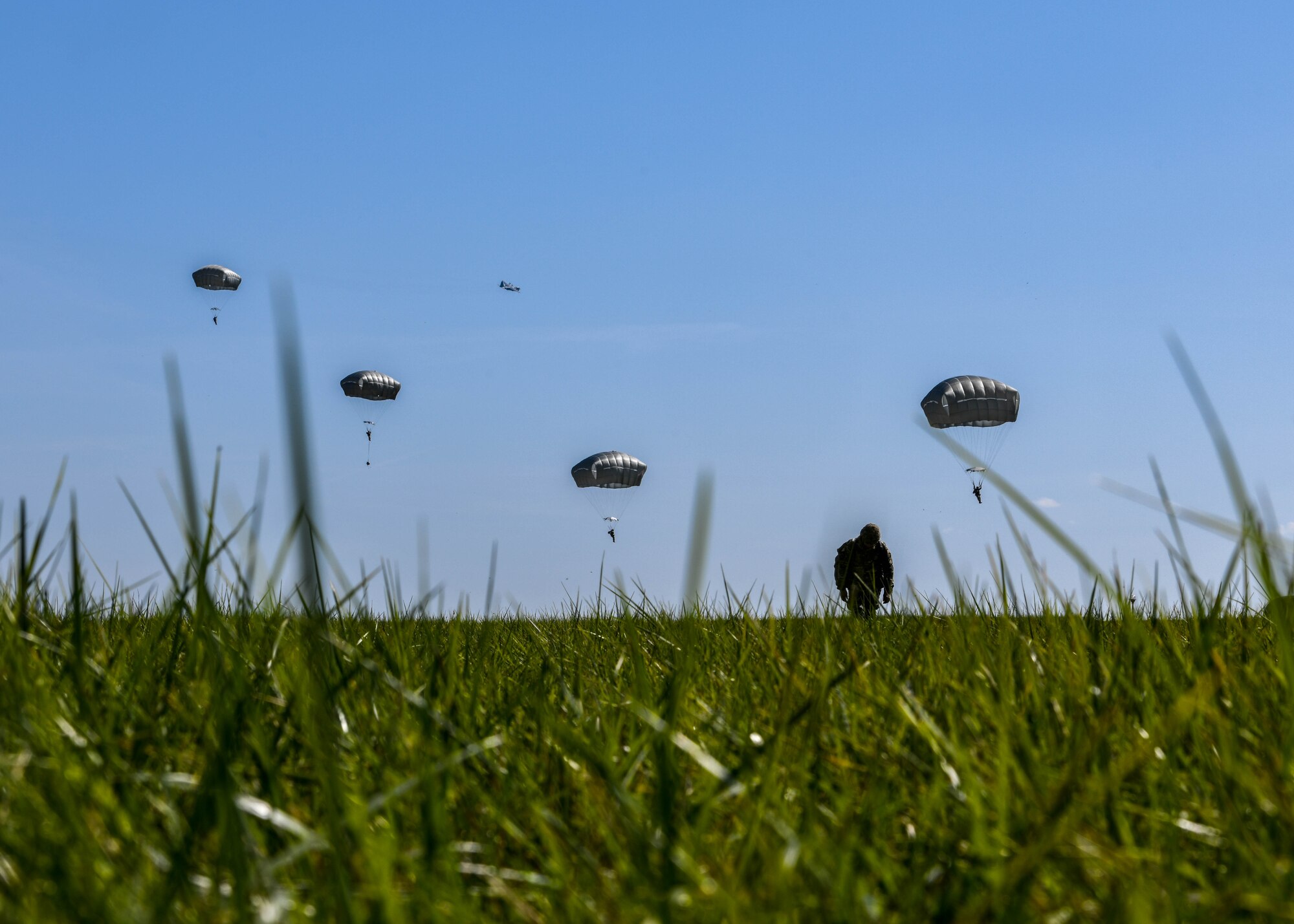 Soldiers from several Army Reserve battalions performed paratrooper jumps from a 910th Airlift Wing C-130 aircraft onto the Youngstown Air Reserve Station drop zone here, Sept. 20, 2019.