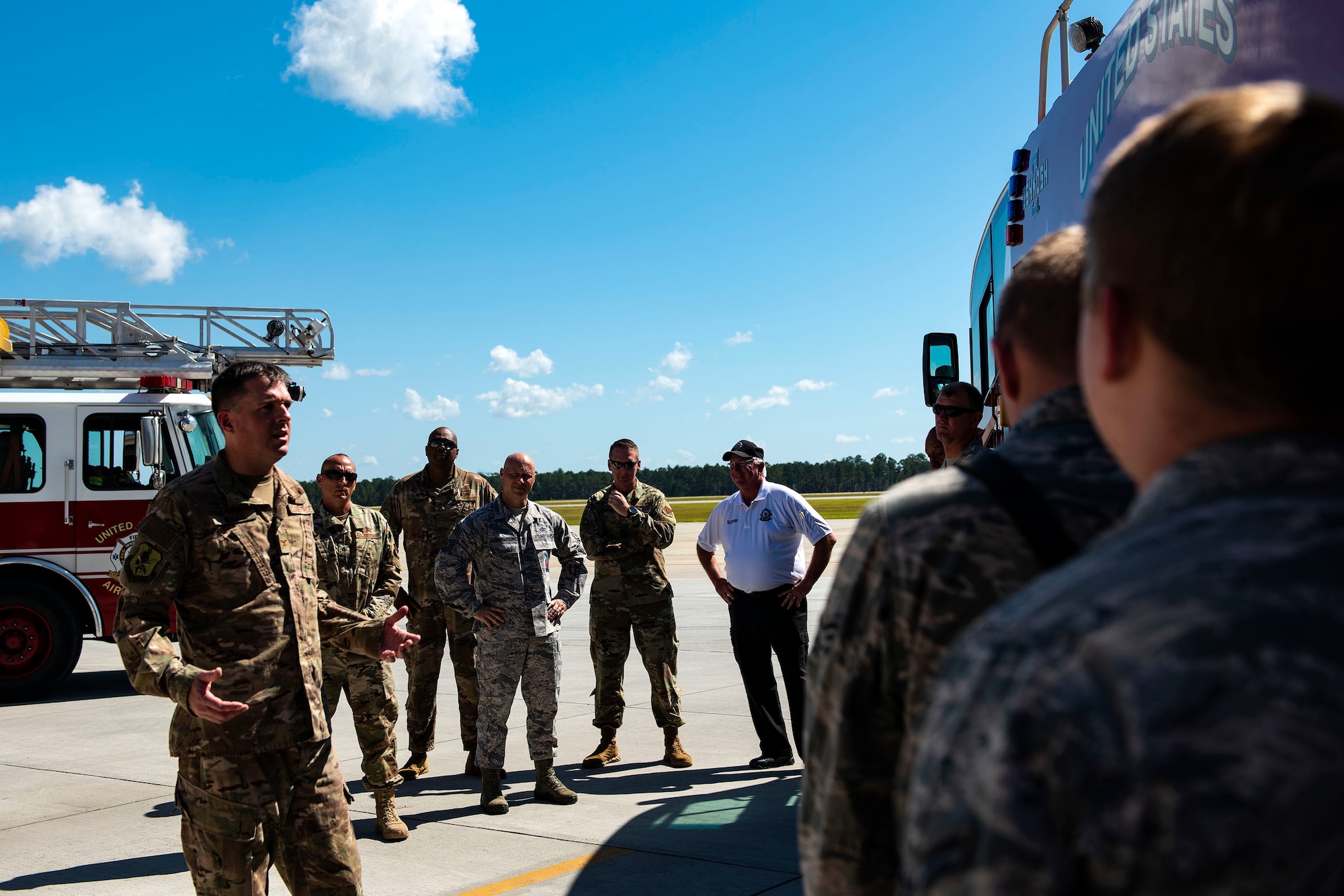 Col. Daniel P. Walls, 23d Wing commander, speaks to Airmen from the 23d Civil Engineer Squadron Sept. 23, 2019, at Moody Air Force Base, Ga. Walls proclaimed the week of Oct. 6-12 as Fire Prevention Week, which is designed to commemorate the sacrifices of our firefighters and teach fire safety to others. (U.S. Air Force photo by Senior Airman Erick Requadt)