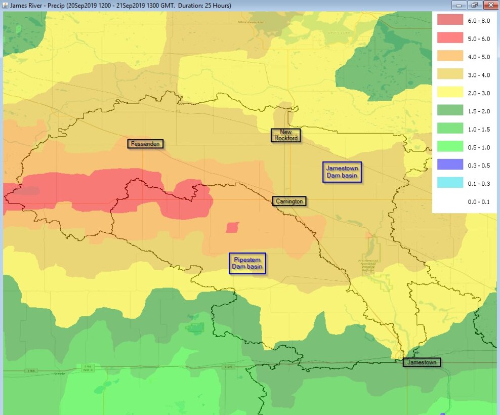 Jamestown and Pipestem Reservoirs rainfall