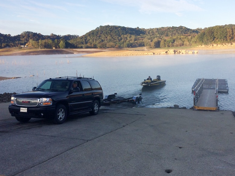 A boater launches Sept. 24, 2019 at Fishing Creek Boat Ramp on Lake Cumberland in Somerset, Ky. The U.S. Army Corps of Engineers Nashville District announces that Fishing Creek Campground and boat launching ramp at Lake Cumberland in Somerset, Ky., are closing Monday, Sept. 30, 2019 for road repairs and repaving. (USACE photo by Judy Daulton)