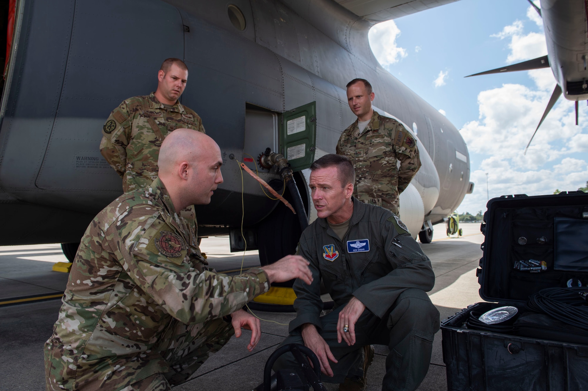 U.S. Air Force Brig. Gen. Kenneth Ekman, 1st Air Force and Air Forces Northern Command vice commander, speaks with Airmen from the 71st Rescue Squadron Sept. 23, 2019, at Moody Air Force Base, Ga. Ekman recognized Airmen assigned to the 347th Rescue Group and support personnel from across the installation for their assistance with foreign disaster relief efforts in the wake of Hurricane Dorian. (U.S. Air Force photo by Airman Azaria E. Foster)