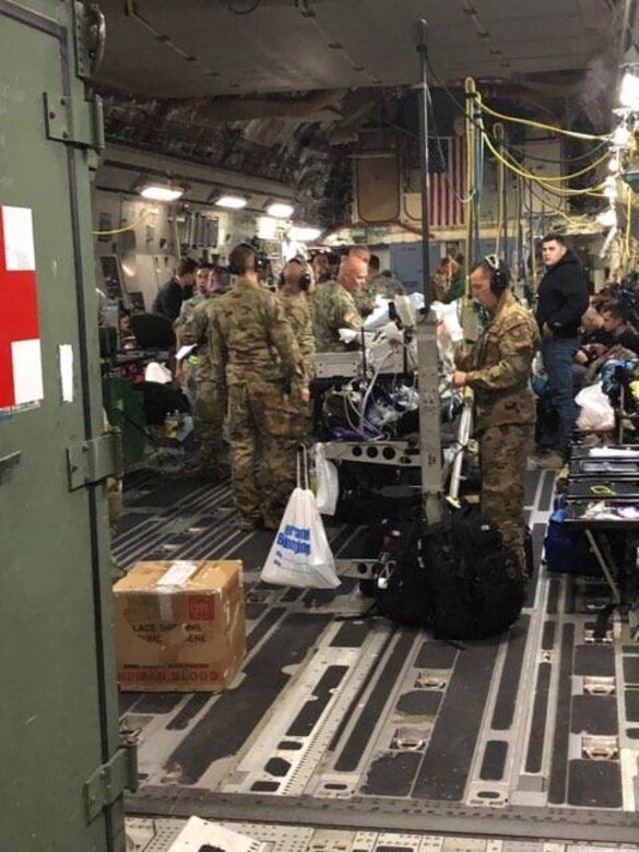 The C-17 Aircrew from the 145th Airlift Wing in Charlotte North Carolina participate in the Aeromedical Evacuation Patient Distribution Channel; a mission that is constantly in force moving patients, and casualties of war inflicted wounds, in need of transport from one medical facility to another across the world, while at Andrews Air Force Base, Sept 2, 2019. This is the North Carolina Air National Guard’s first real world C-17 mission since converting from the C-130 Hercules in 2017, the AE mission lasts for four months at a time with units swapping out after each rotation. (U.S. Air National Guard photo by Staff Sgt. Nathan Clark)