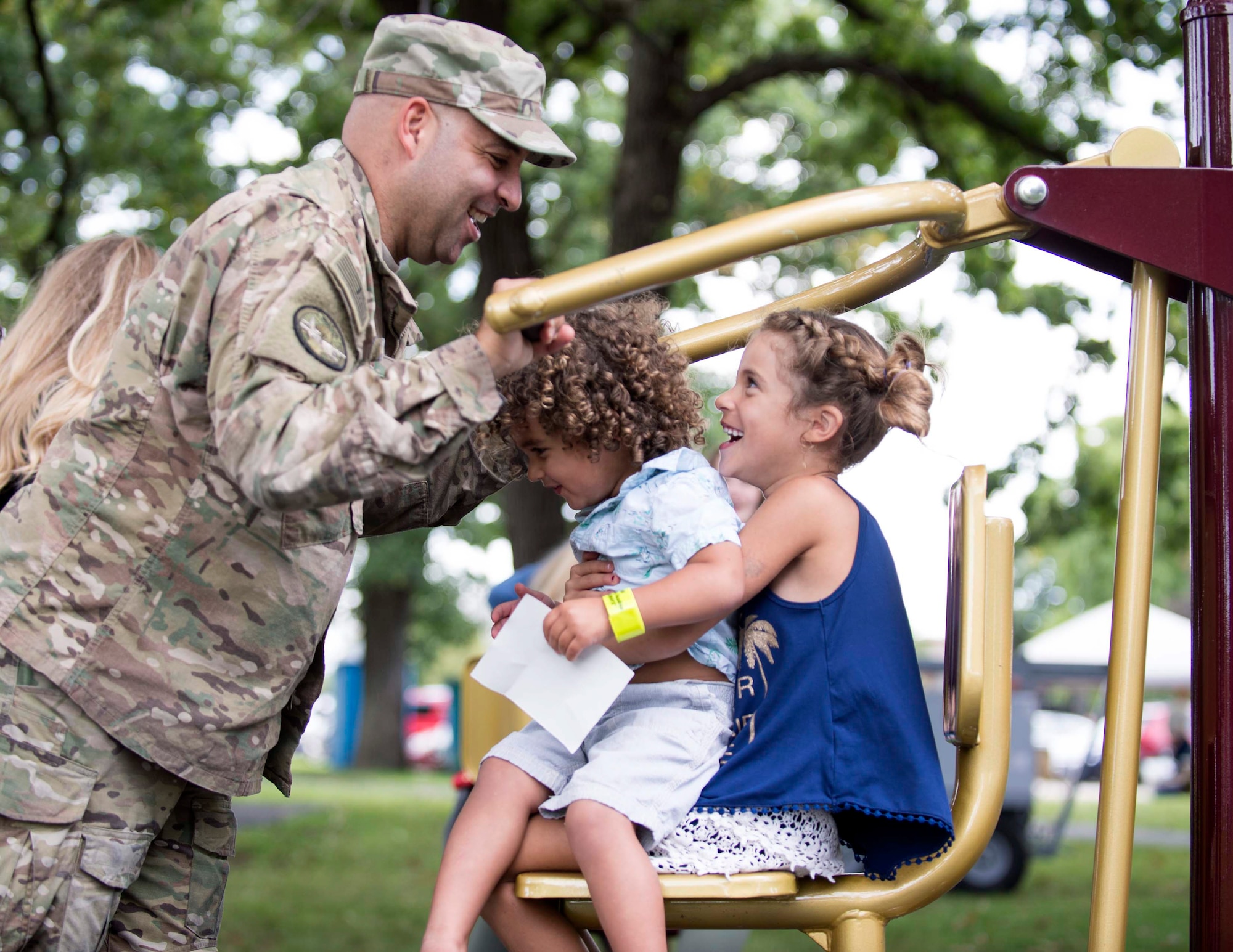 U.S. Air Force Airmen from the 133rd Airlift Wing, along with their families and friends, take part in Family Day activities in St. Paul, Minn., Sept. 14, 2019.