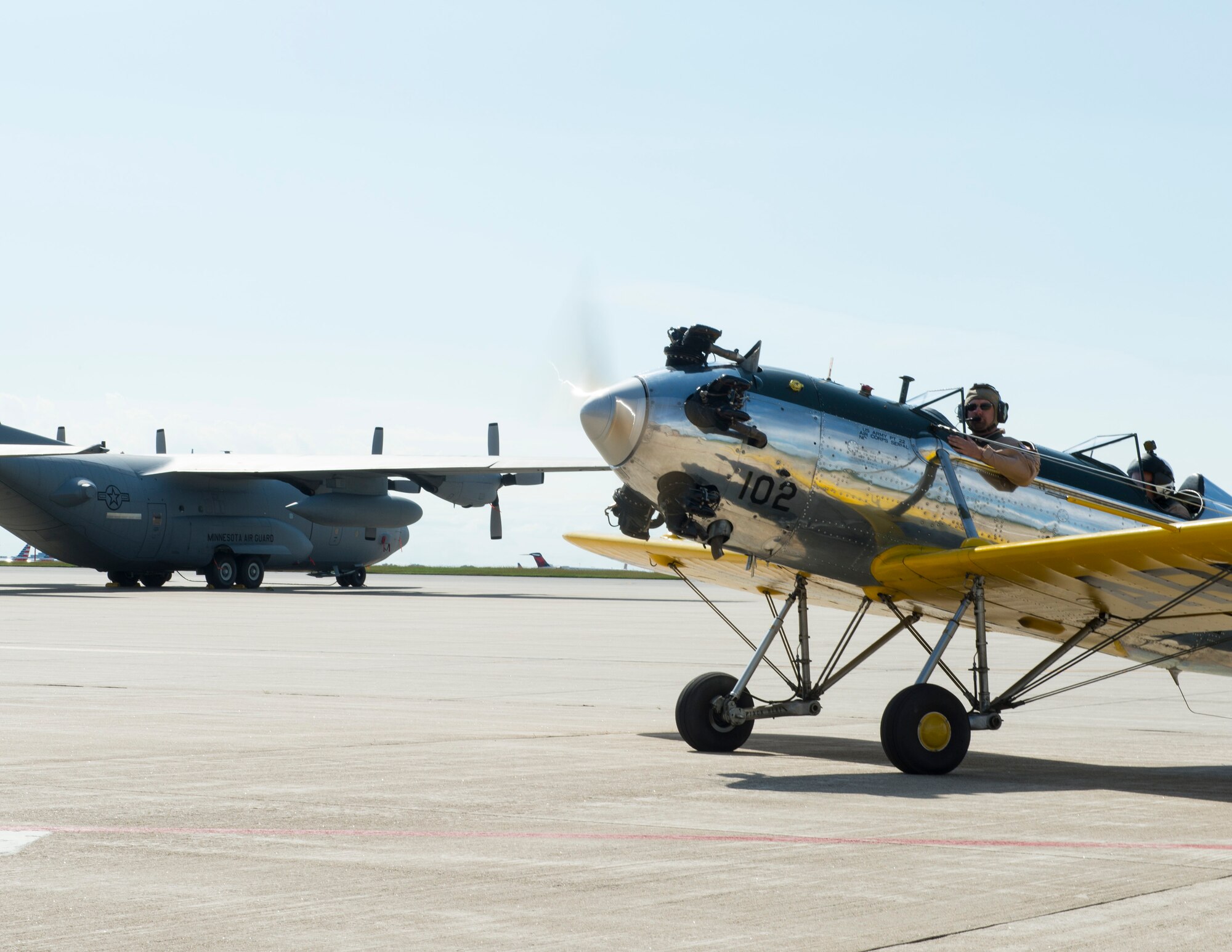 A PT-22 aircraft from the Commemorative Air Force, Minnesota Wing prepares to taxi in St. Paul, Minn., Sept. 14, 2019.