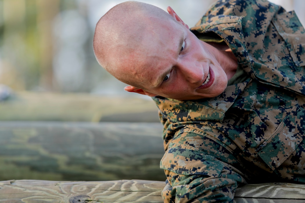 Recruits with Fox Company, 2nd Recruit Training Battalion, negotiate obstacles at the Confidence Course on Marine Corps Recruit Depot Parris Island, S.C. Sept. 17, 2019. The Confidence Course is composed of various obstacles that both physically and mentally challenge recruits. (U.S. Marine Corps photo by Lance Cpl. Dylan Walters)