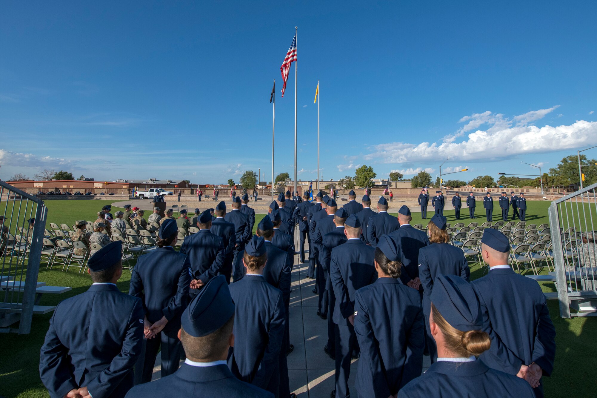 Airmen across Holloman Air Force Base honored prisoners-of-war and those missing-in-action during a POW/MIA Remembrance Ceremony at Heritage Park on Holloman AFB, N.M., Sept. 20, 2019. Airmen also participated in with a 24-hour run and vigil. (U.S. Air Force photo by Staff Sgt. Christine Groening)