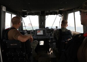 Sailors aboard a harbor security boat return to Naval Support Activity Bahrain following exercise operations in support of Neon Defender 19. Exercise Neon Defender 19 is a bilateral surface and maritime security exercise between the U.S. Navy and Bahrain Defense Force to enhance interoperability and war fighting readiness, fortify military- to- military relationships between the United States and the Kingdom of Bahrain, advance mutual operational capabilities and strengthen civil-to-military relationships.
