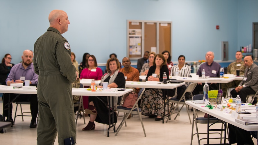 Maj. Gen. Vito E. Addabbo makes remarks during the AFGSC Integrated Resilience Training Symposium at Barksdale Air Force Base, Louisiana, Sept. 18, 2019.