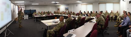 U.S. Army Reserve Col. Michael LaFontaine, G3, 85th U.S. Army Reserve Support Command, briefs opening remarks to command teams at the New Command Teams training brief during the 85th USARSC’s headquarter’s battle assembly weekend, September 21-22, 2019.