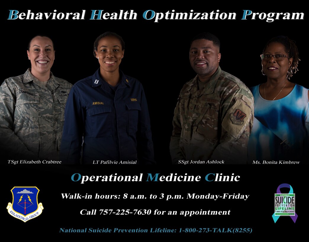 The BHOP program is a one-stop shop for mental health assistance within the 633rd Medical Group's Operational Medicine Clinic in the Langley Hospital.