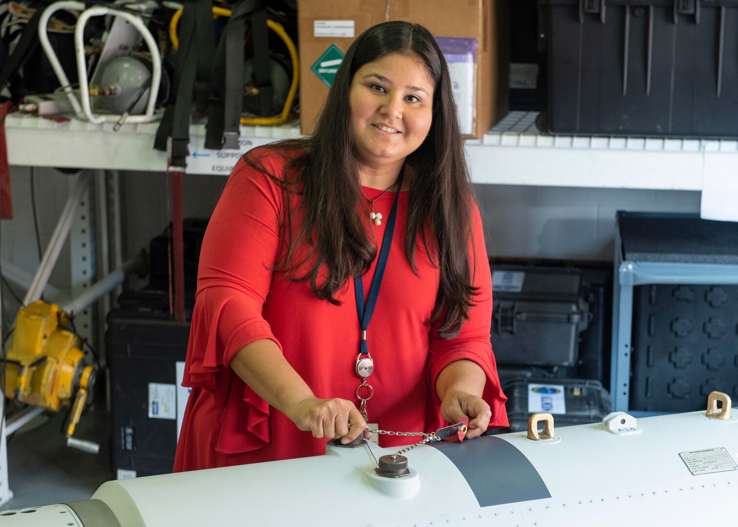 Rosa Eby, In-Service Engineer Agent lead at Naval Surface Warfare Center Panama City Division, tests the Airborne Laser Mine Detection System (ALMDS) algorithms. ALMDS detects, classifies, and localizes near-surface, moored sea mines, utilizing Streak Tube Imaging Light Detection and Ranging.